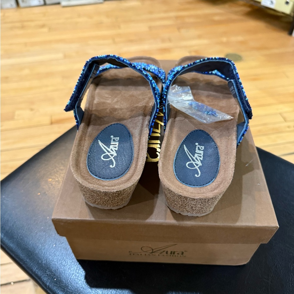 Women's Blue Beaded Sandals - Picture 4 of 4